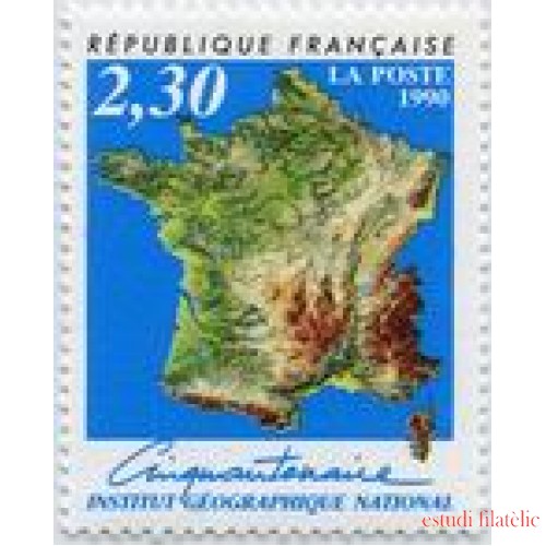 France Francia Nº 2662 1990 Instituto Geográfico, lujo