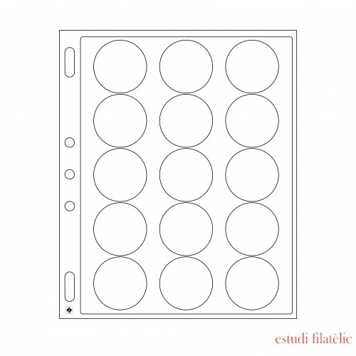 Leuchtturm 346717 hojas p.monedas ENCAP, para 15 cápsulas d. moned.con undiámetro interior d.44 hasta 45 mm