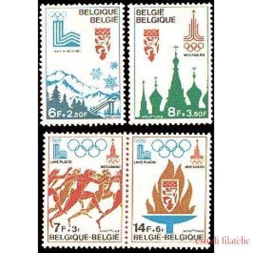 DEP1/S Bélgica  Nº1908/11  1978 JJOO de Lake Placid-Moscú 2 sellos + Hojita Bloque 53  Lujo